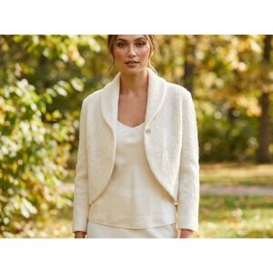 Hearts of Palm White Angora Blend Shawl Collar Sweater m cottage feminine layer